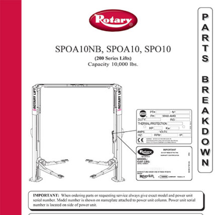 SPOA10NB, SPOA10, & SPO10 200 Series Lifts